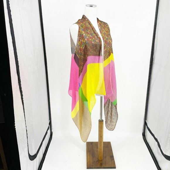 Saints Gil Womens Multicolor Asymmetrical Hem Open Front Sheer Cardigan Size OS - Picture 2 of 10